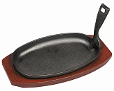 Сковорода овальная на деревянной подставке, 24*18 см, чугун, бордовый цвет, P.L. Proff Cuisine